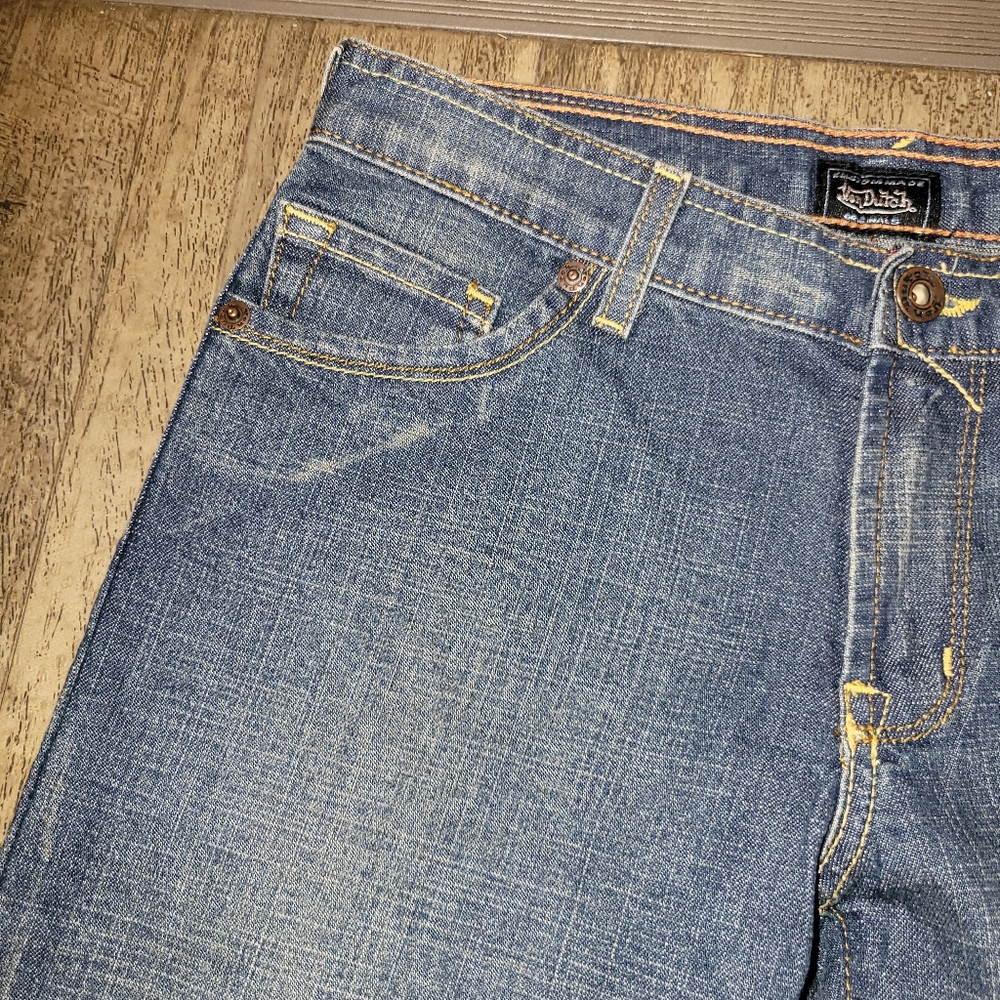 Von Dutch Blue Jeans with Red Logo Patch Vintage Womens Size 27 - Picture 3 of 9